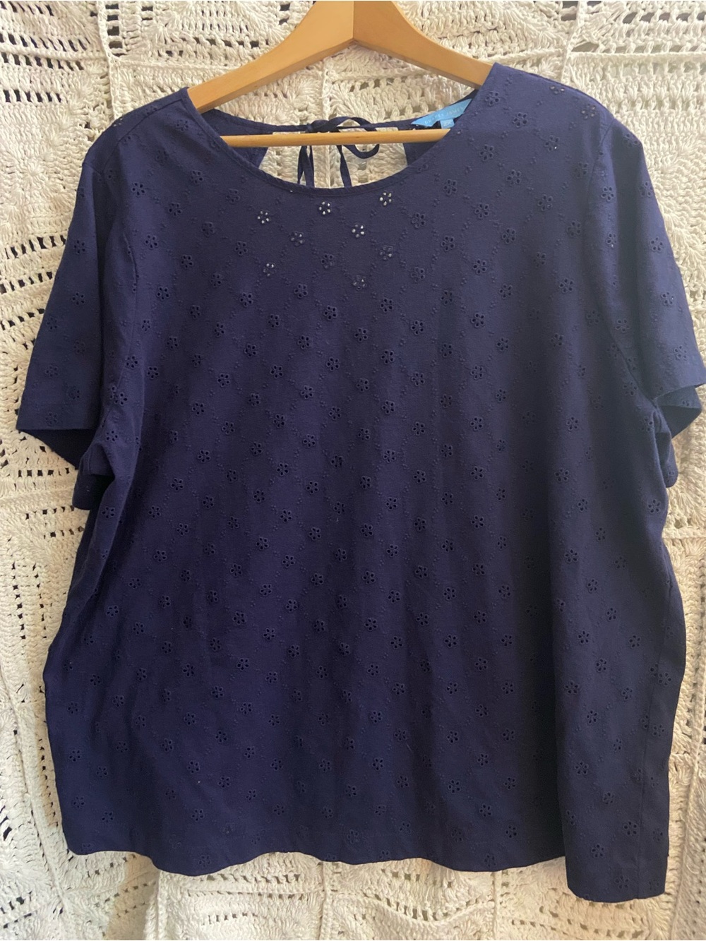 Draper James Navy Eyelet Short-Sleeve Tie-Back Top
